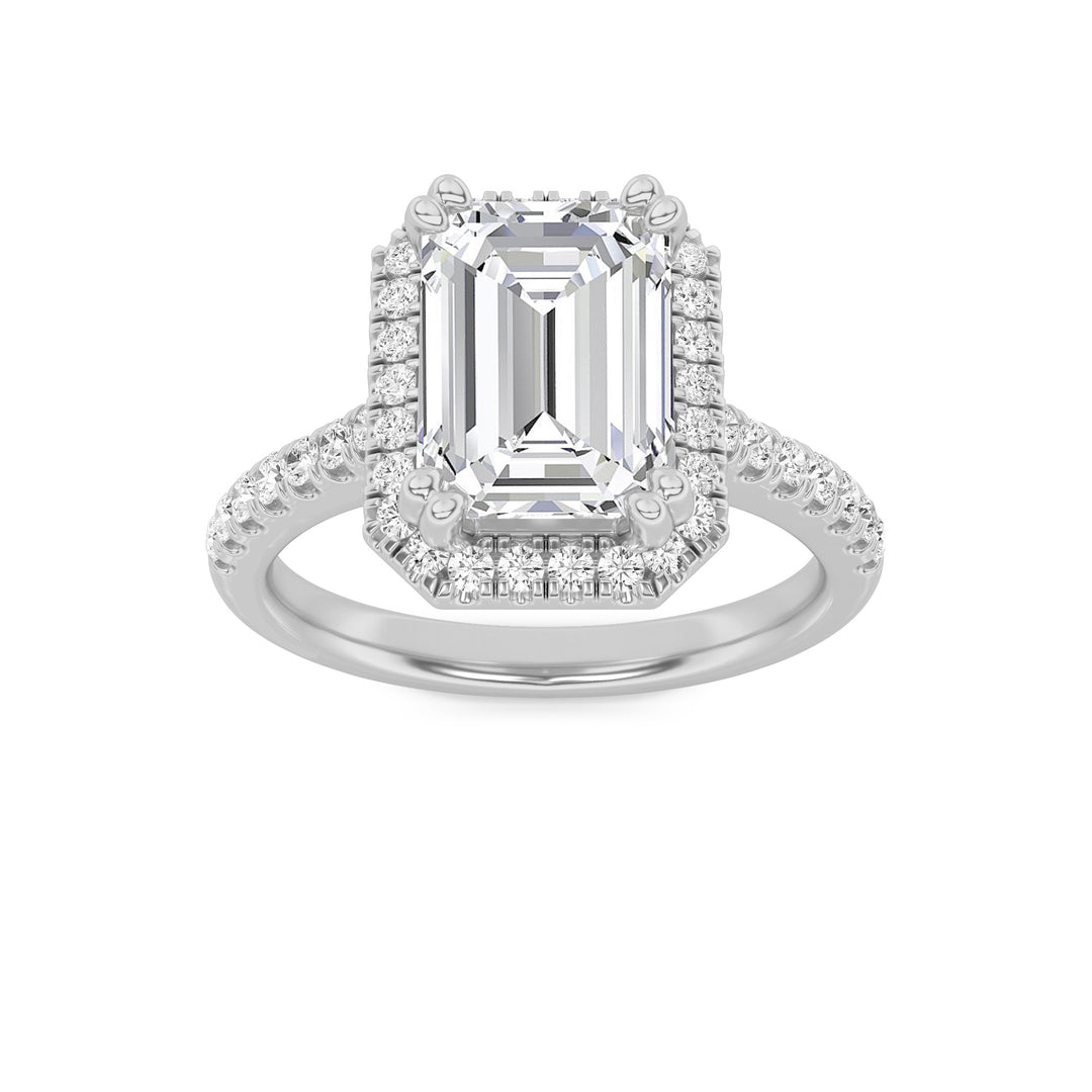 14K White Gold 3ct Lab Diamond Emerald Ring