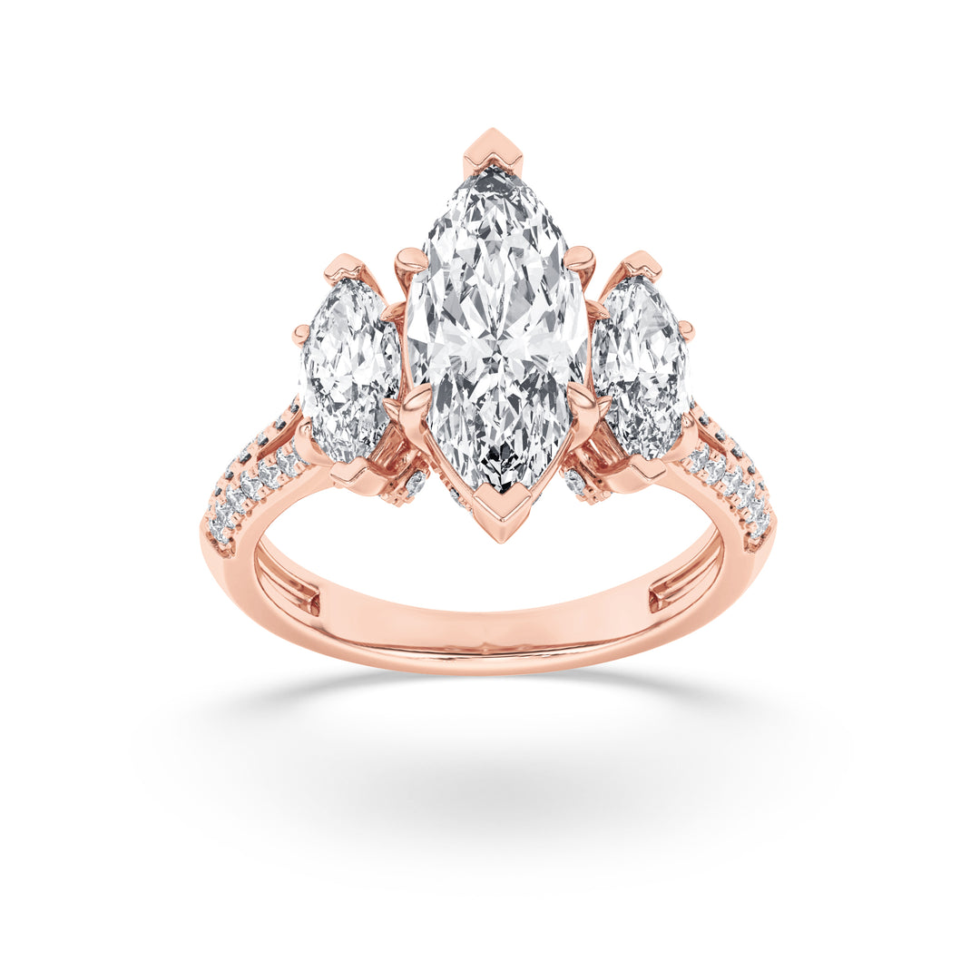 14K Rose Gold 3.9ctw Lab Diamond Marquise Ring Sz 7