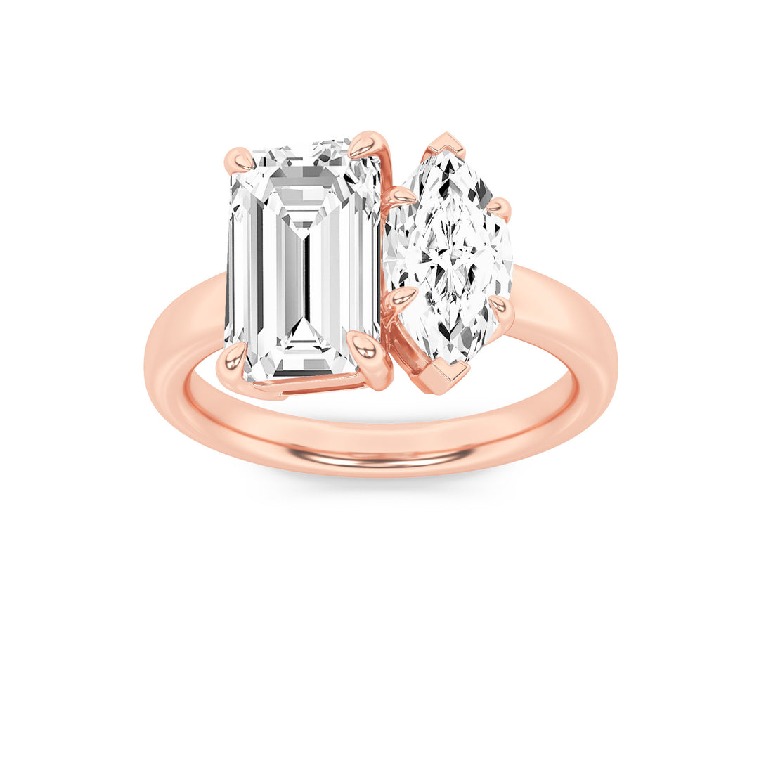 14K Rose Gold 3ctw Lab Diamond Emerald Marquise Ring