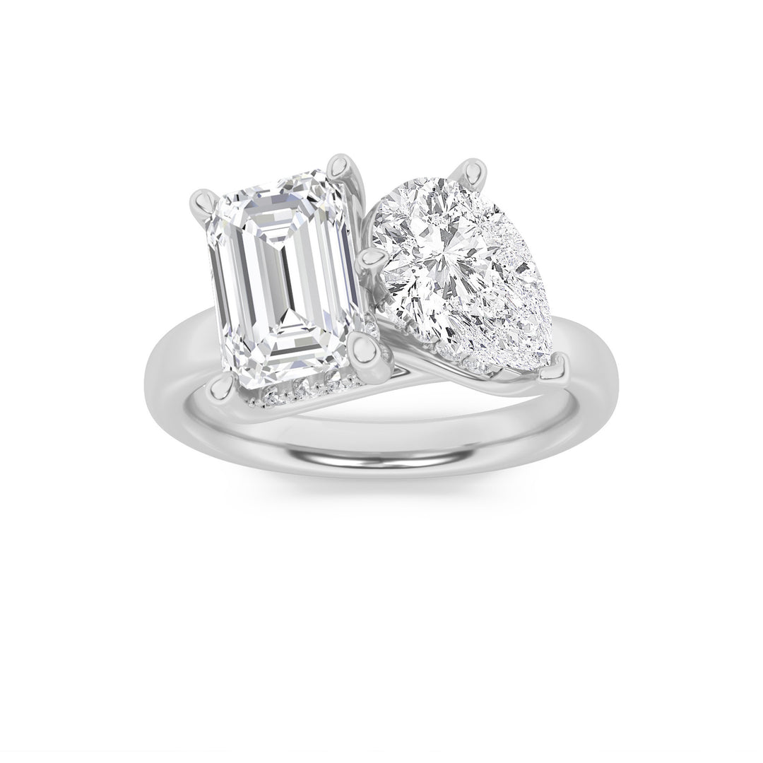14K White Gold 3.1ctw Lab Diamond Emerald Pear Ring
