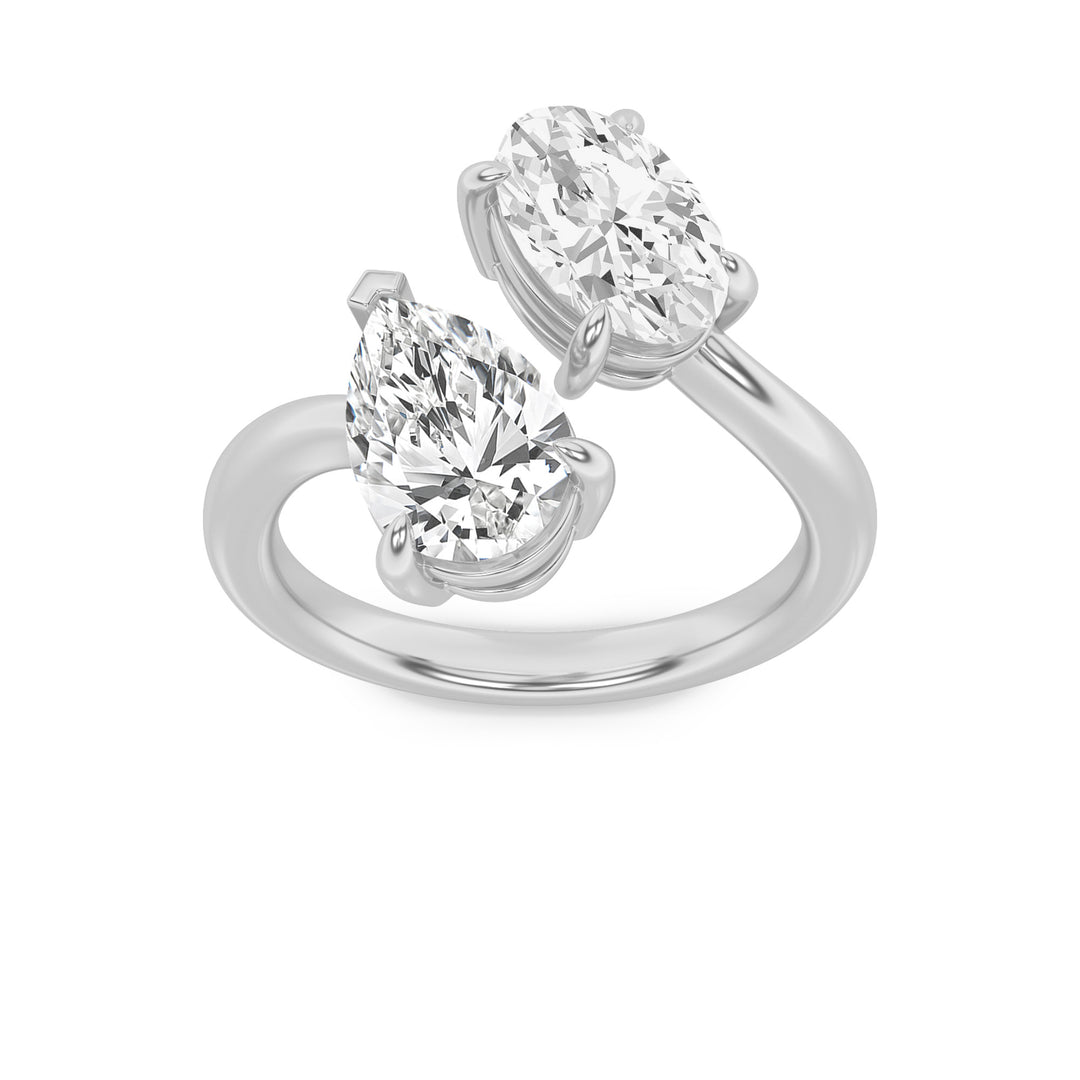14K White Gold 3ctw Lab Diamond Pear Oval Ring