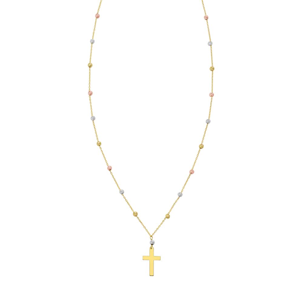 14K Beaded Cross Necklace