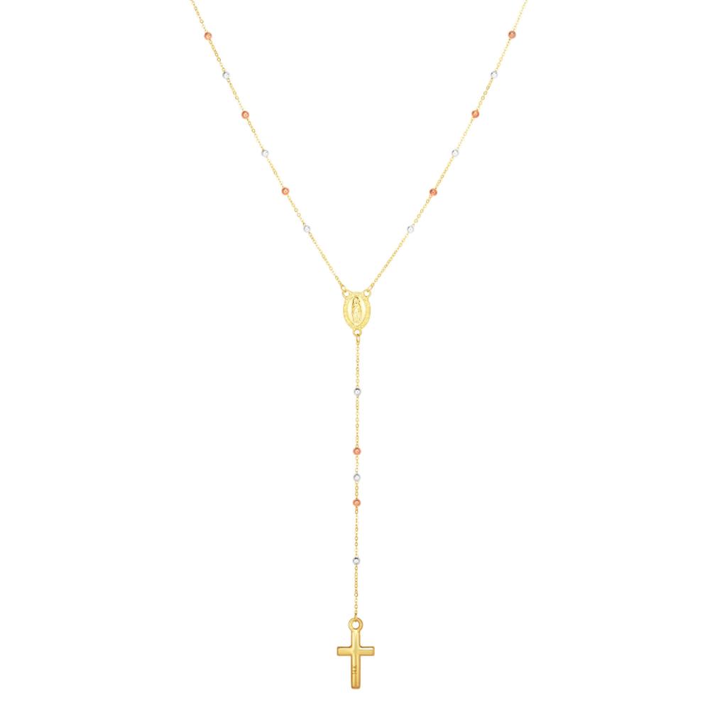 14K Tri-color Gold Rosary Inspired Necklace