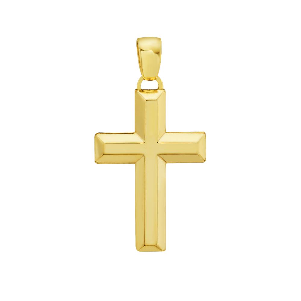 14K Beveled Cross Pendant