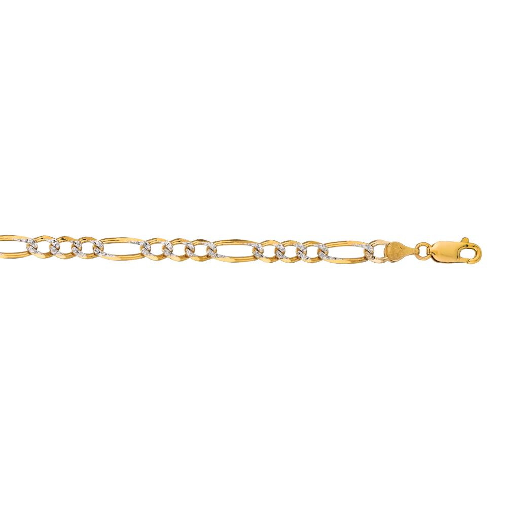 14K Gold 4.75mm White Pave Figaro Chain