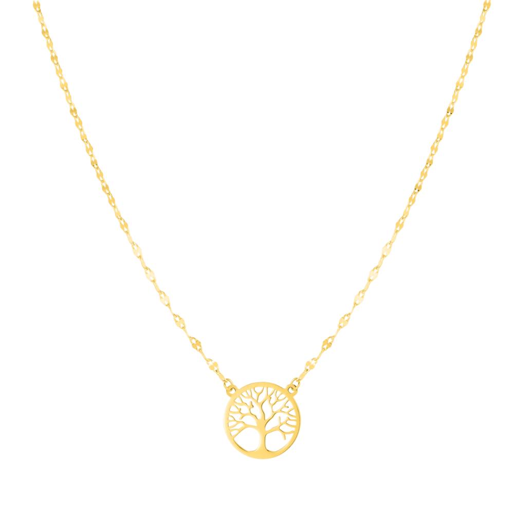 14K Gold Tree of Life on Mirror Chain Necklace