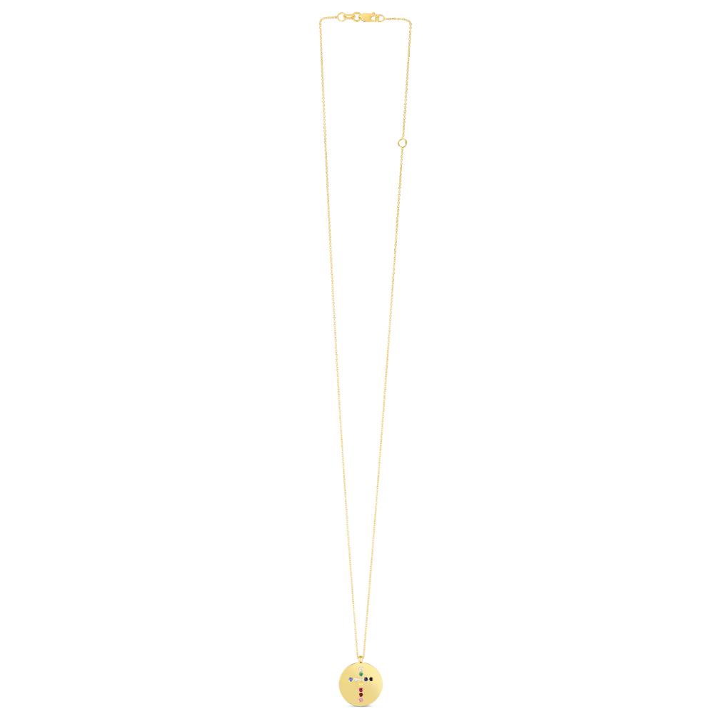 14K Gemstone Rainbow Cross Medallion Necklace