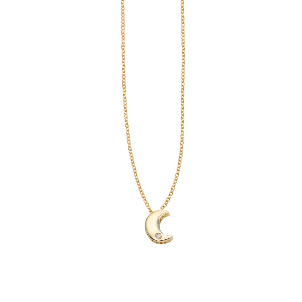 14K Gold .005ct Diamond Moon Necklace