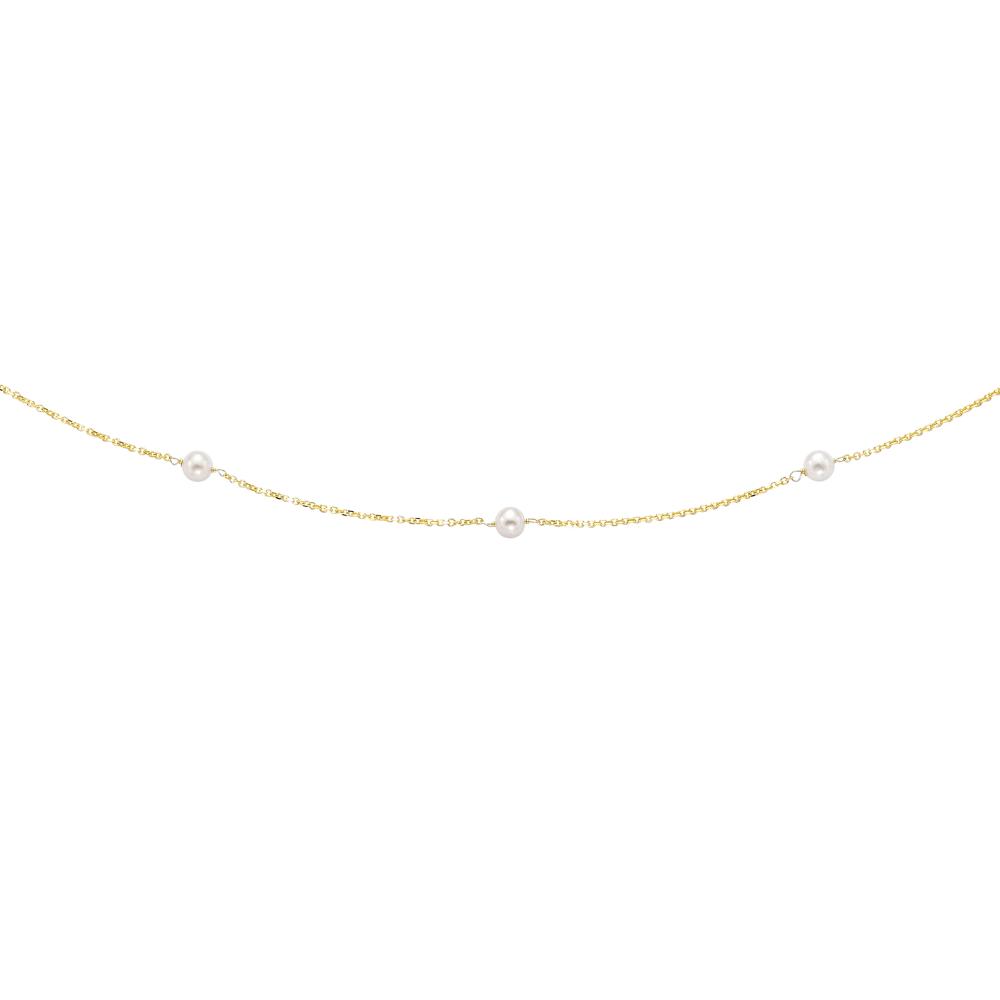14K Gold Pearl Station Necklace