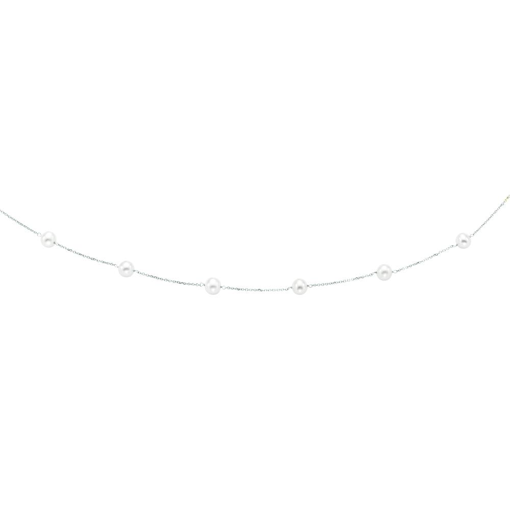 14K Gold Pearl Station Necklace